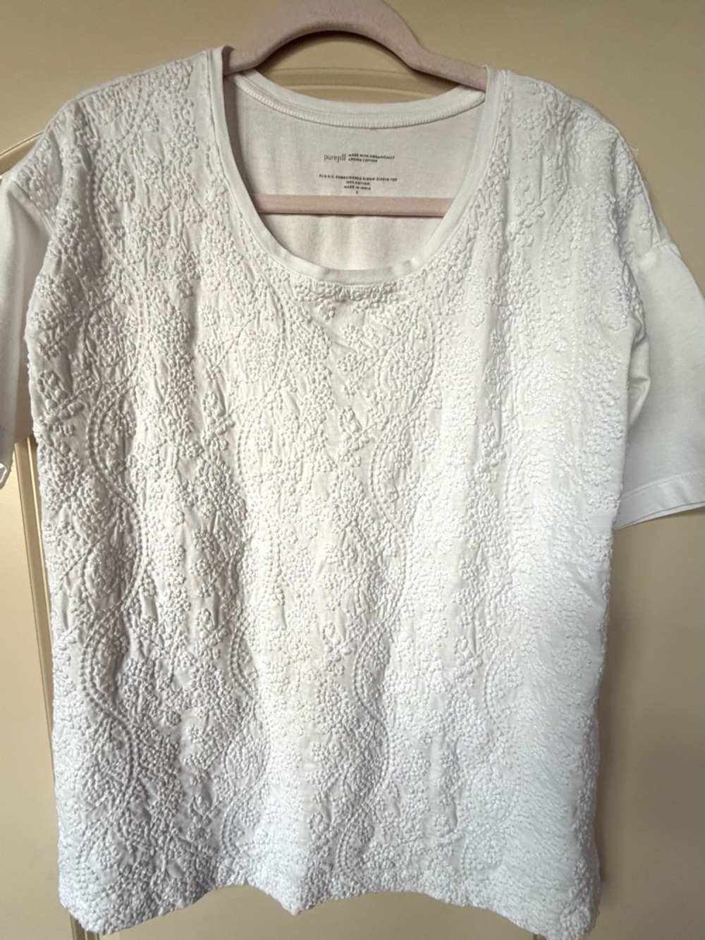 Pure Jill Sz S Organic Cotton Women’s White Textured Short-Sleeve Top Minimalist